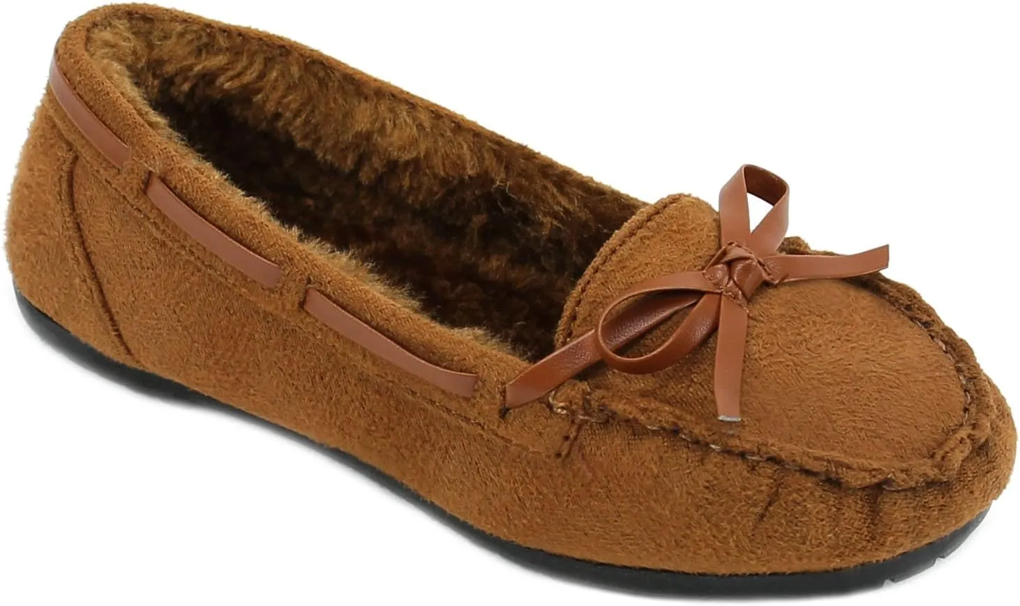 AMY Girls Moccasins Slip On Indoor Outdoor Fur Loafer Shoes Slippers