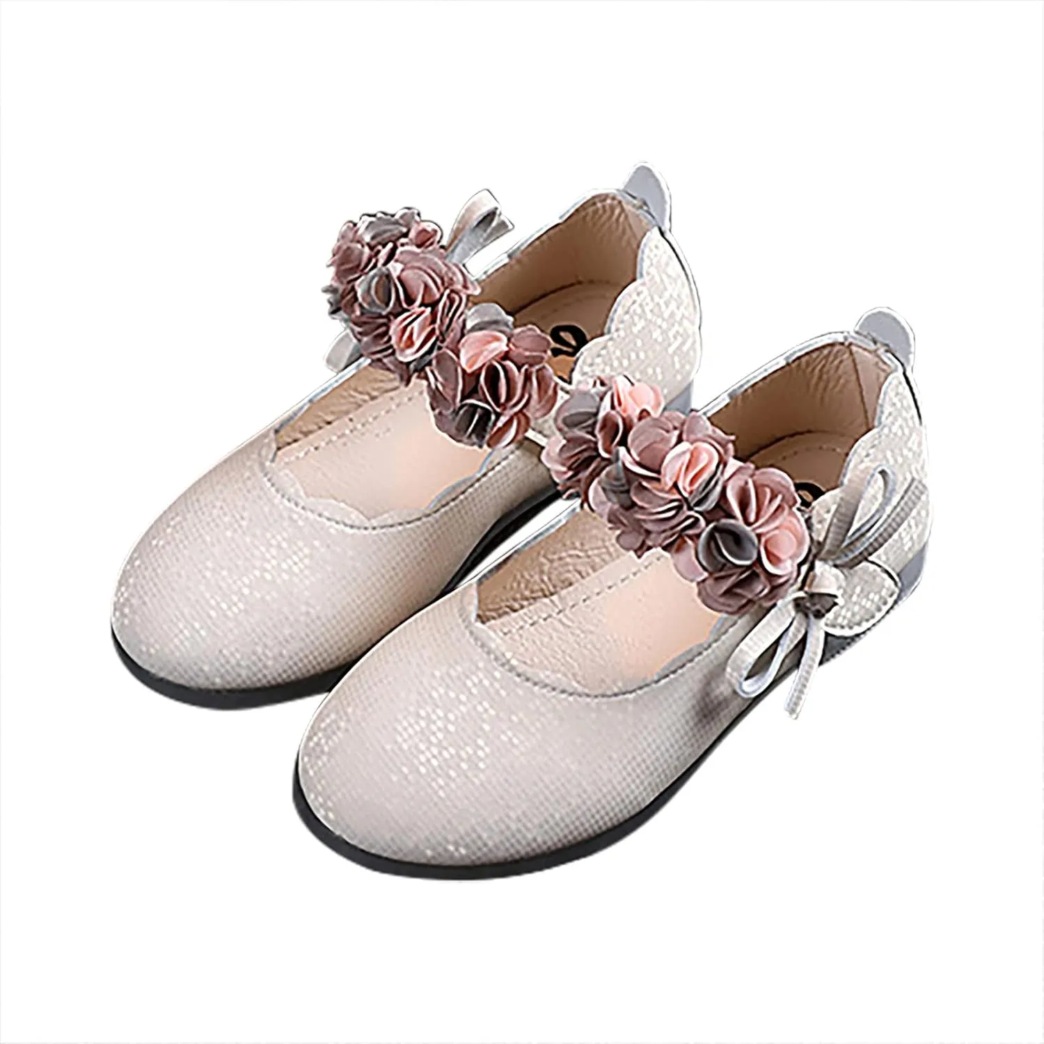 Baby Girl Bright Color Faux PU Shoe Hook and Loop Splicing Mesh Bowknot Sandals Solid Princess Wedding Floral Flat