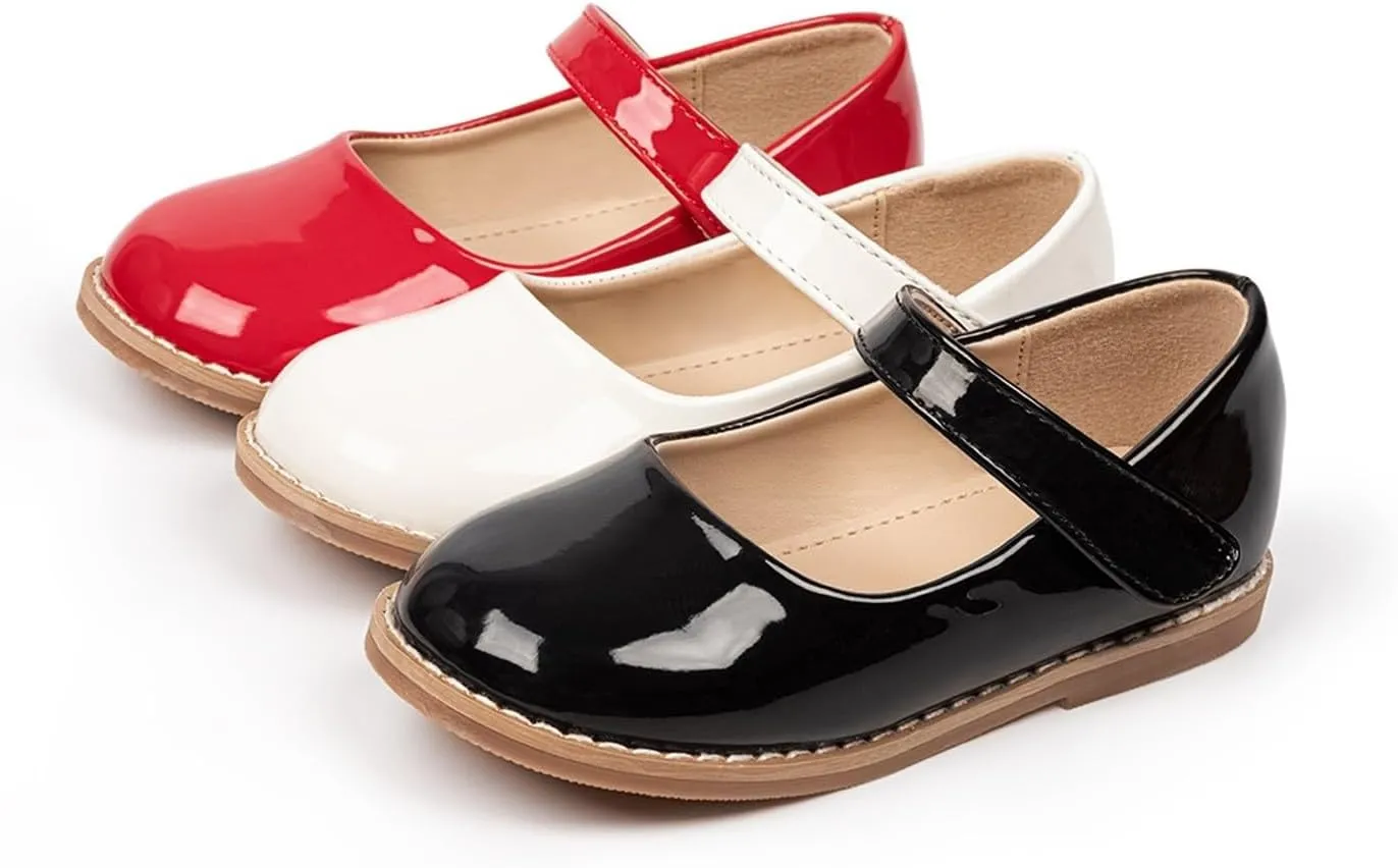 Generic Kids Toddler Girls Leather Dress Shoes Girl Ballet Flat Bottom Mary Jane Shoes Party School Shoes Wedding