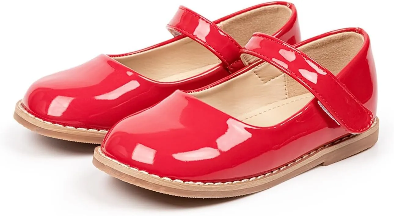 Generic Kids Toddler Girls Leather Dress Shoes Girl Ballet Flat Bottom Mary Jane Shoes Party School Shoes Wedding