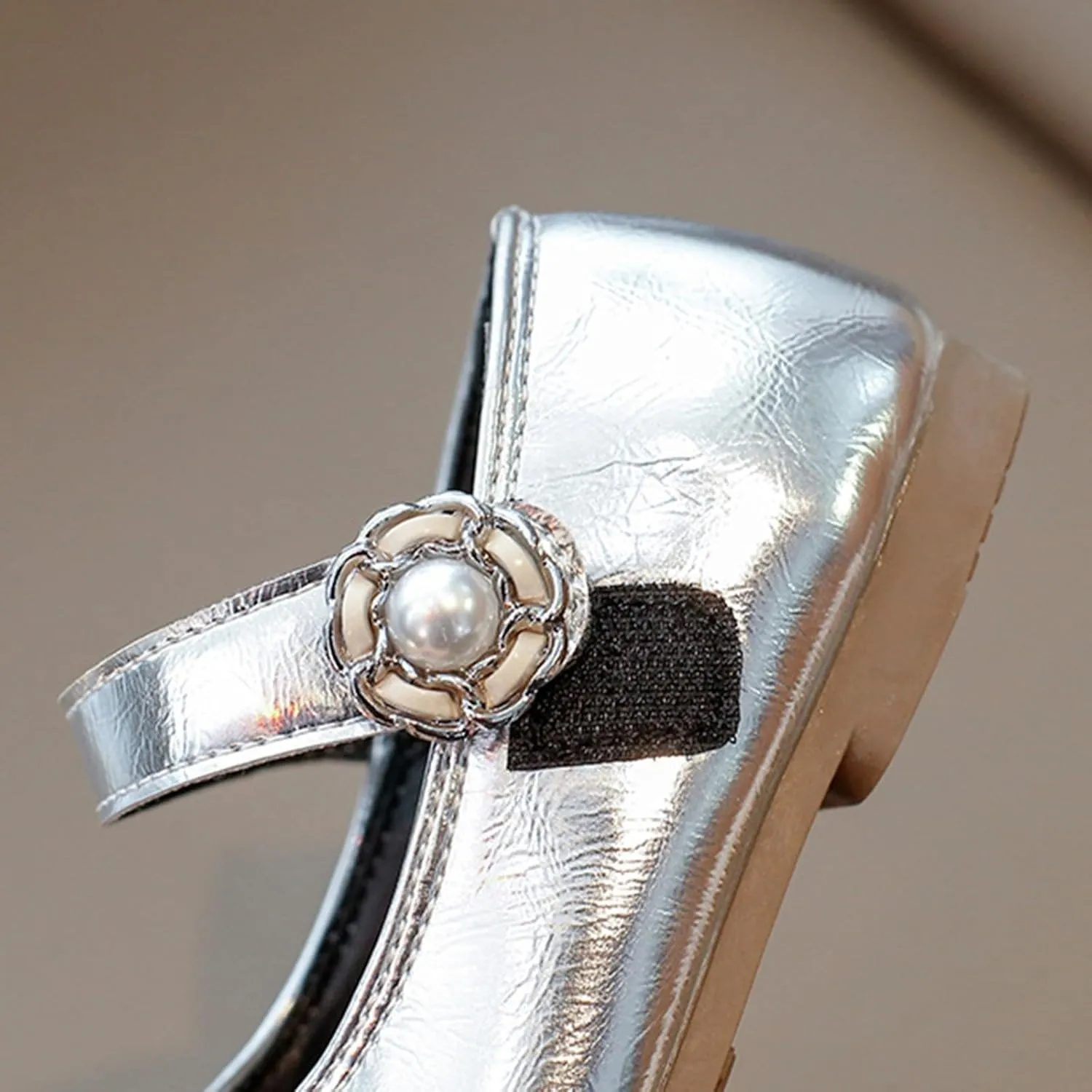Girls Dress Shoes School Mary Jane Ballet Flats with Pearl Strap for Flower Girl Wedding Party Leather Dance Shoes