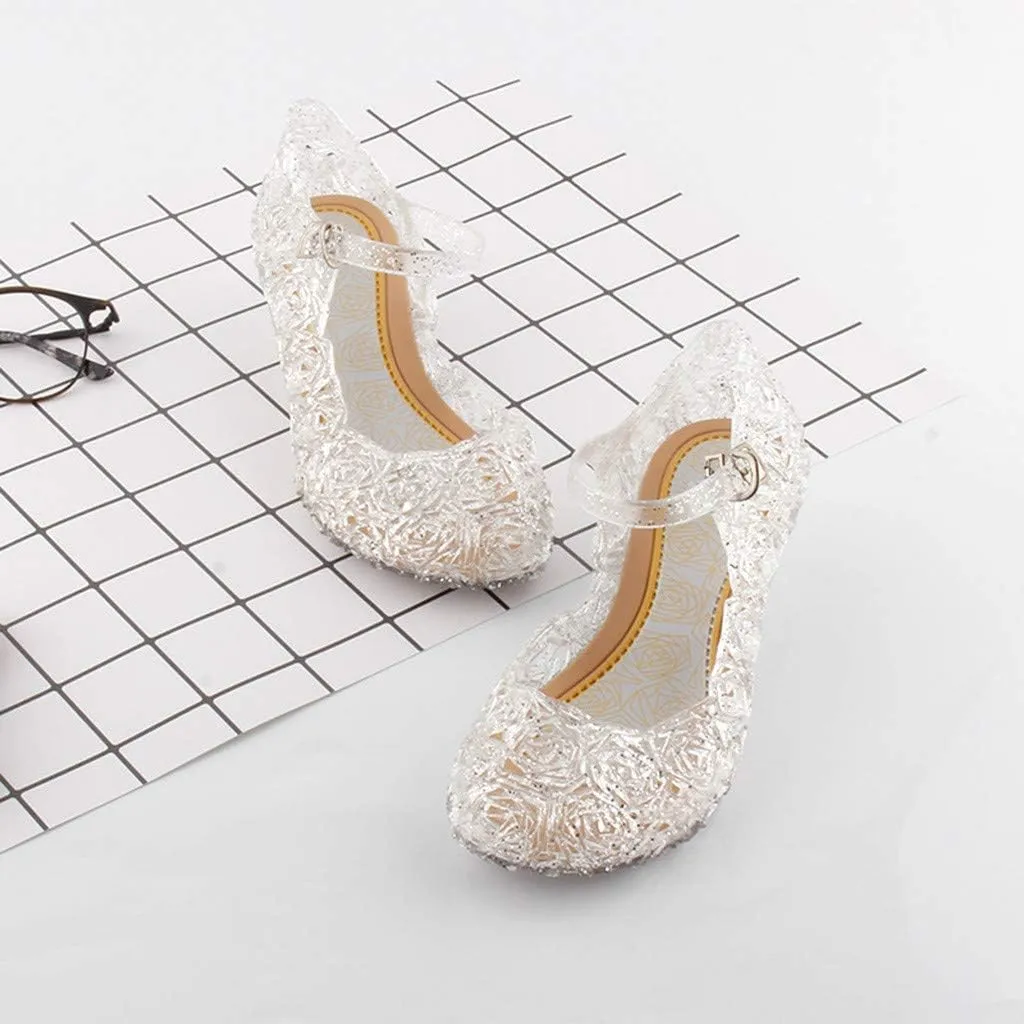 Girls Jelly Sandals Princess Cosplay Dress Up Mary Jane 𝐅lats Heels Dance Par𝘁y Single Shoes for Kids Toddler