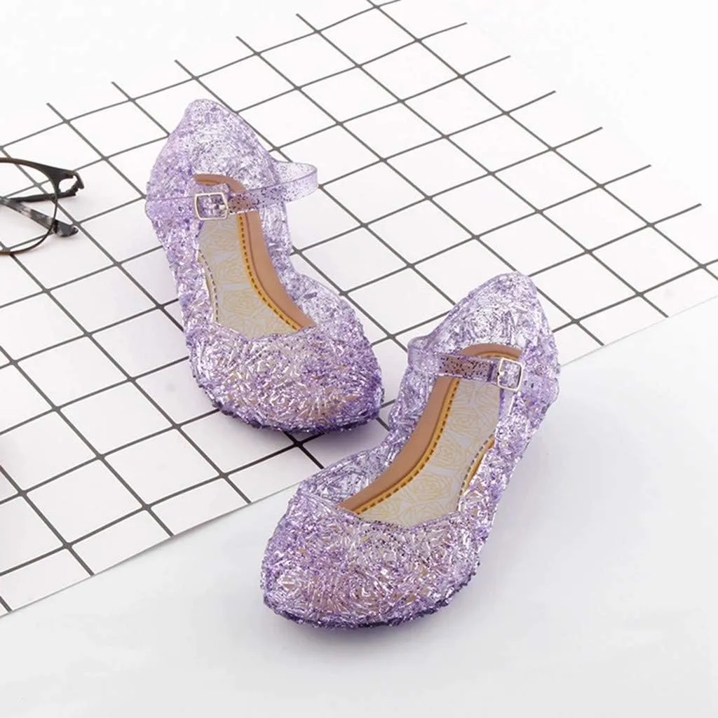 Girls Jelly Sandals Princess Cosplay Dress Up Mary Jane 𝐅lats Heels Dance Par𝘁y Single Shoes for Kids Toddler