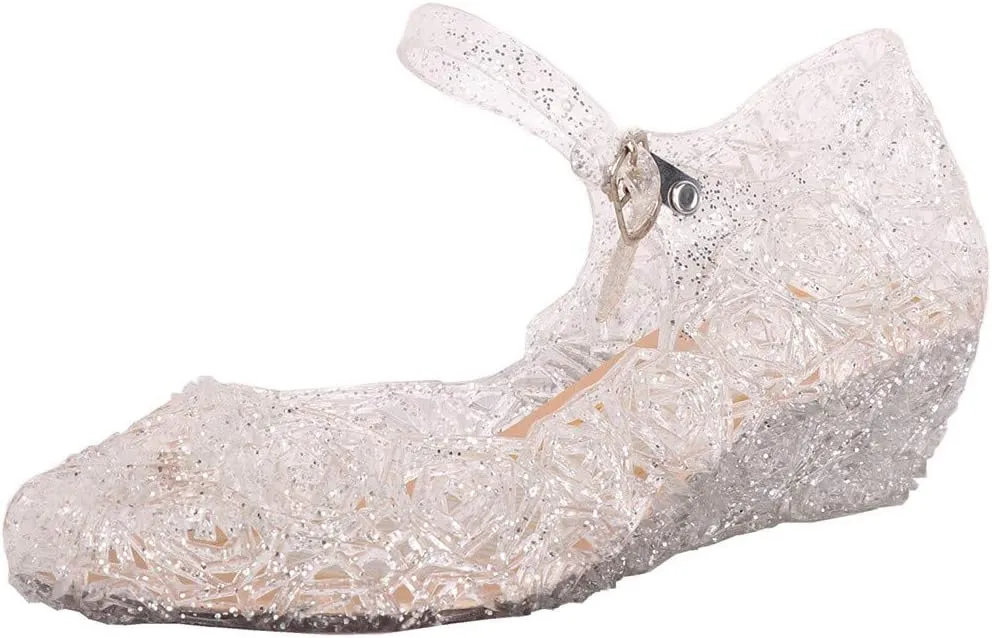 Girls Jelly Sandals Princess Cosplay Dress Up Mary Jane 𝐅lats Heels Dance Par𝘁y Single Shoes for Kids Toddler