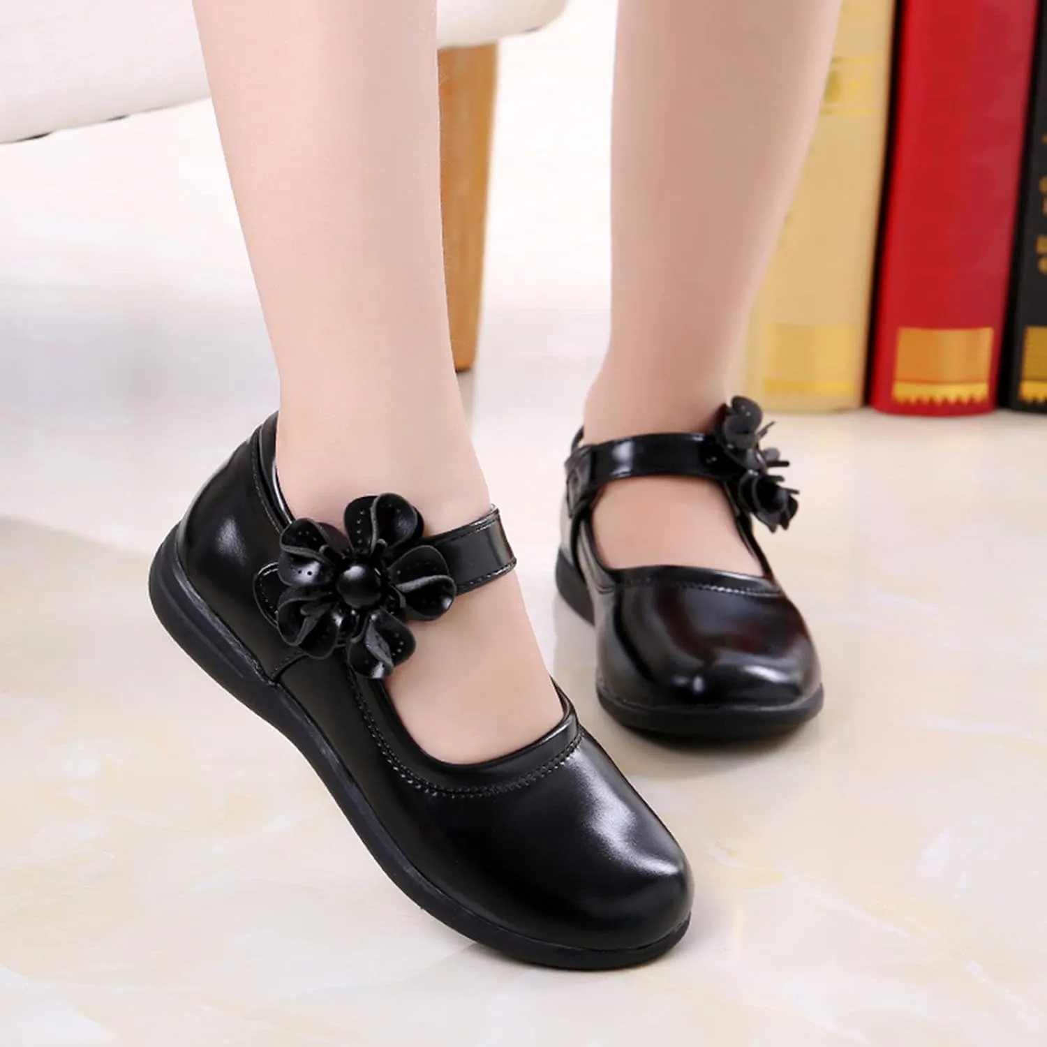 Girls Mary Jane Dress Shoes Pumps Low Heels Flower Party Wedding Princess Footwear for Toddler Little/Big Kid