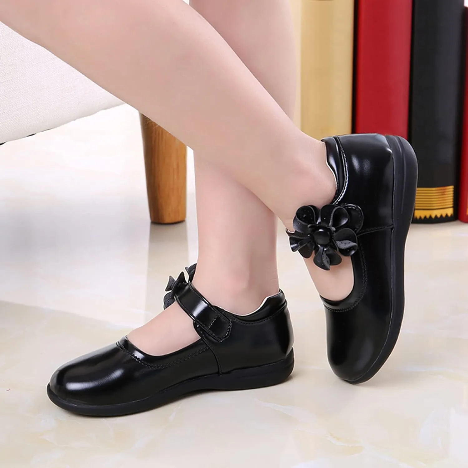Girls Mary Jane Dress Shoes Pumps Low Heels Flower Party Wedding Princess Footwear for Toddler Little/Big Kid