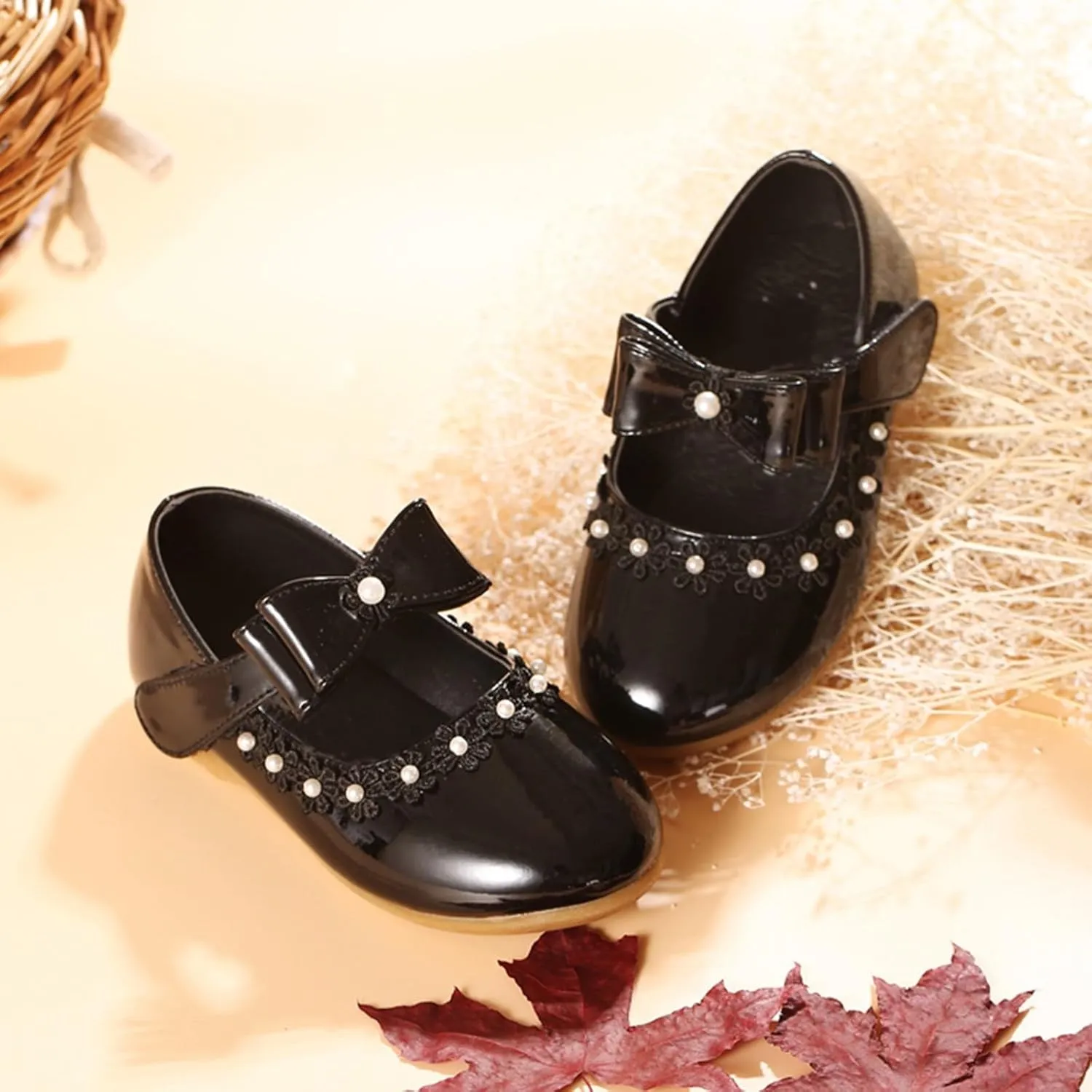 Girls Mary Jane Shoes Leather Soft Sole Ballerina Flat for Wedding Party Dress Up Shoes for Toddler Girls
