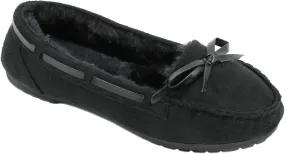 Girls Moccasins Slip On Indoor Outdoor Fur Loafer Shoes Slippers (11, Black)