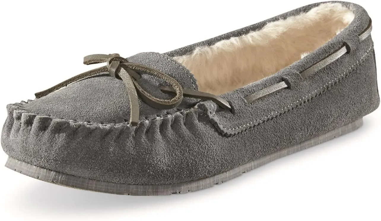 Guide Gear Fur-Lined Moccasin Slipper Shoes for Women, Ladies Bedroom House Slippers, Indoor and Outdoor