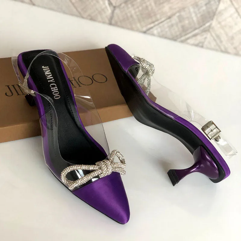 JC Rhinestone Bow Transparent Ankle-Strap Heels #10401 #22