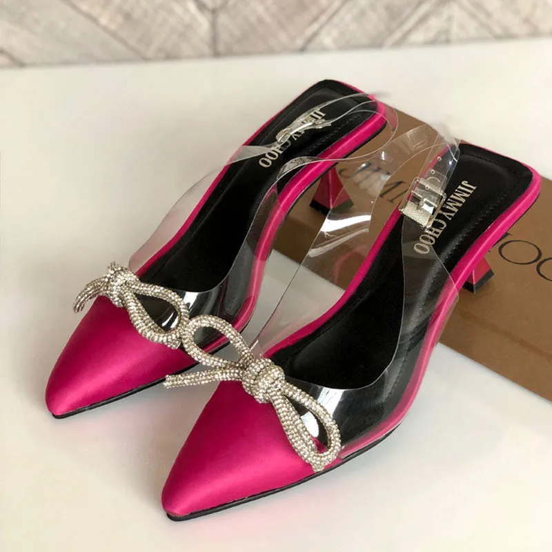 JC Rhinestone Bow Transparent Ankle-Strap Heels #10401 #22