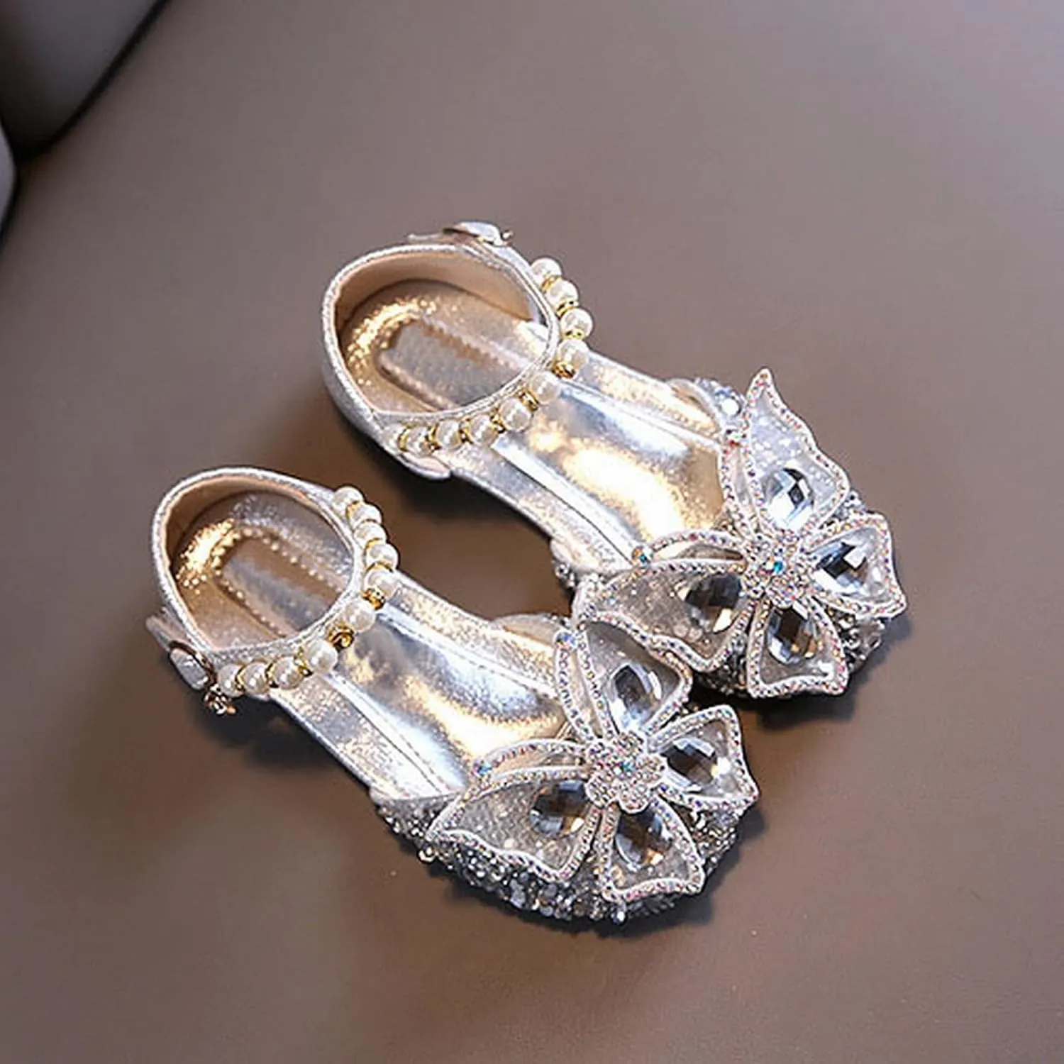 Kids Toddler Girls Rhinestone Butterfly Closed Toe Sandals Baby Ankle Strap Flat Sole Princess Shoes Wedding Shoes