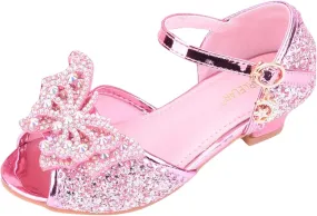 Kids Toddler Girls Rhinestones Butterfly Dress Shoes Wedding Party Open Toe Heel Mary Jane Princess Flower Shoes