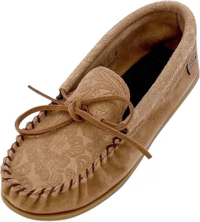 Laurentian Chief Women's Suede Floral Embossed Moccasins
