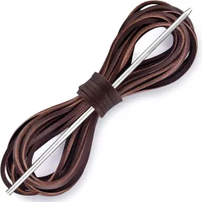 Leather Shoelace Boot Lace Boat Shoe Lacing Kit - 72 Inches Long 3.2mm (1/8") Wide - 1 Needle and 2 Strips