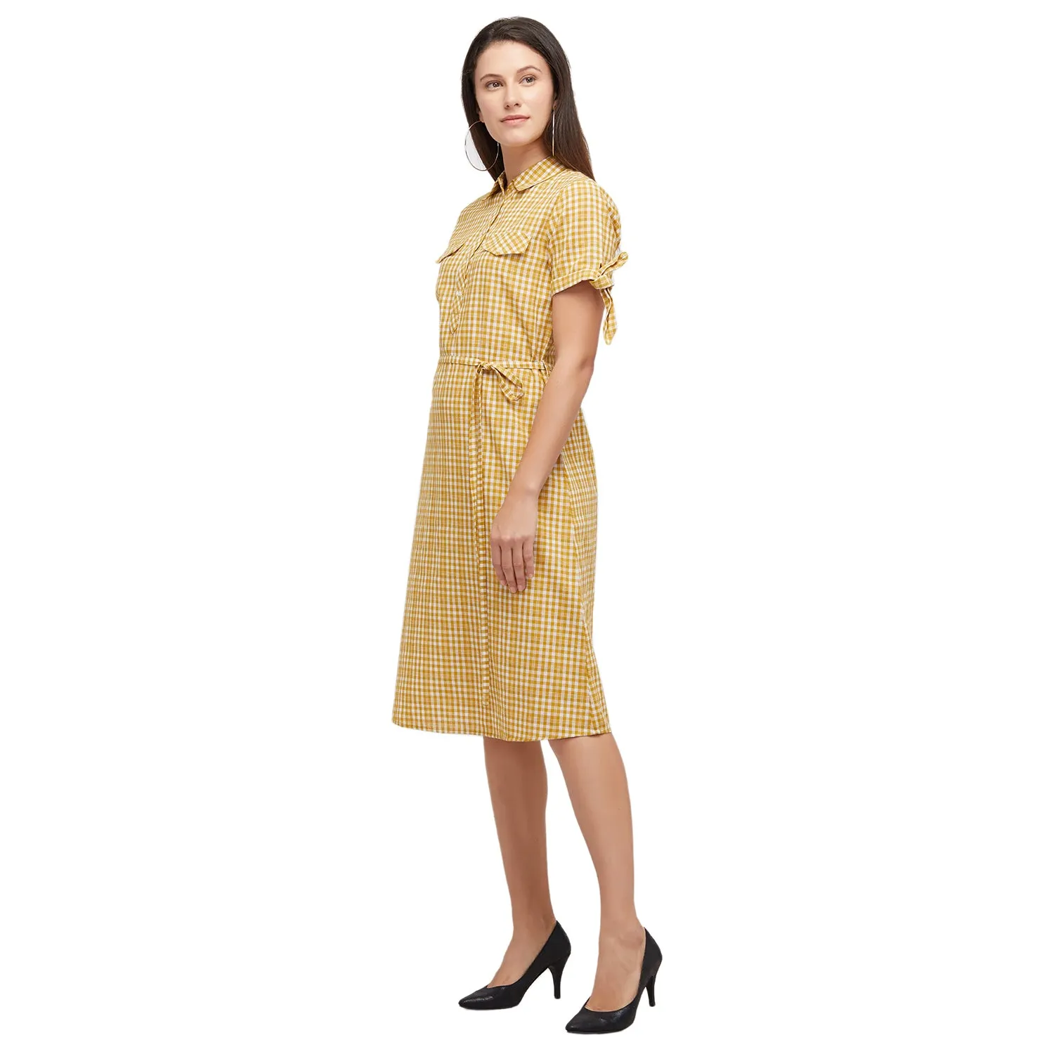 Lime Checkered Short Sleeves Dress