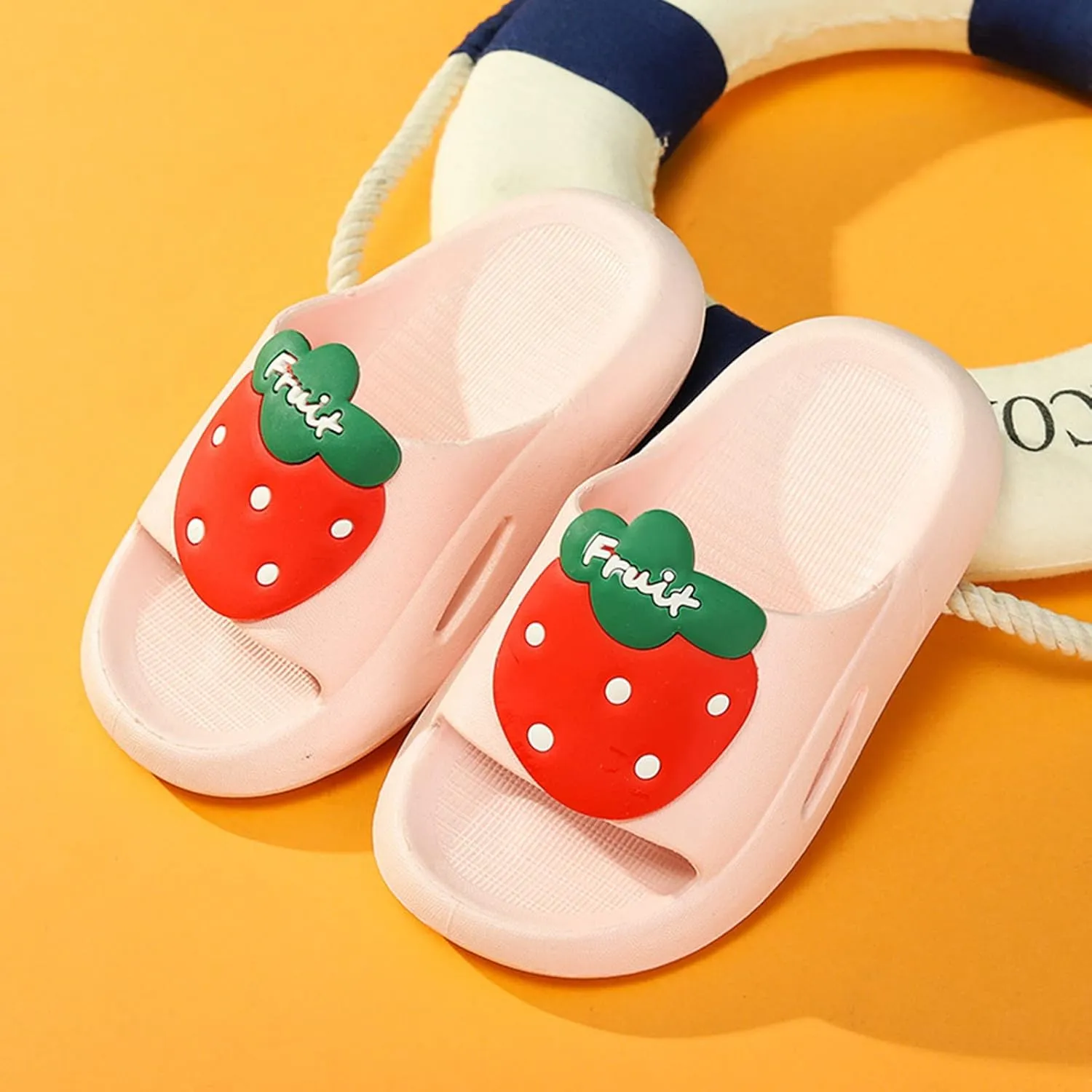Little Girls Boys Anti Slip Soft Sole Home Shower Slippers Cute Fruit Pattern Open Toe Cloud Flip Flop Sandals Girls