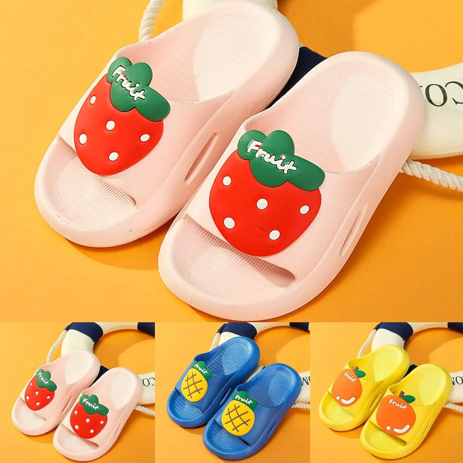 Little Girls Boys Anti Slip Soft Sole Home Shower Slippers Cute Fruit Pattern Open Toe Cloud Flip Flop Sandals Girls