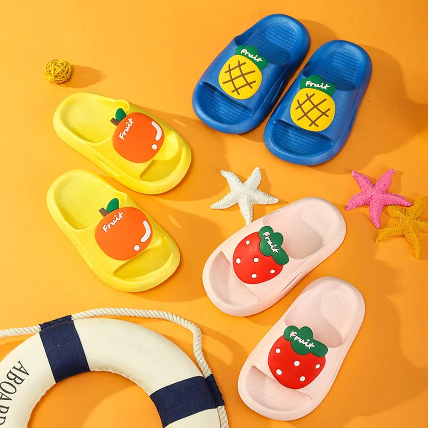 Little Girls Boys Anti Slip Soft Sole Home Shower Slippers Cute Fruit Pattern Open Toe Cloud Flip Flop Sandals Girls