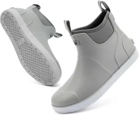 Men's Deck Boots with Fuzzy Lining Rubber Ankle Fishing Boots for Men, Anti-Slip Warm Winter Boots, Waterproof Snow Boots for Gardening, Boating, Camping, Sailing, and Outdoor Activities
