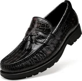 Men's Tassel Dress Shoes, Casual Crocodile Printed Tassel Loafer Handmade Slip-on Penny Loafer for Mens