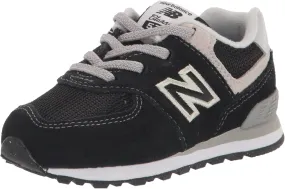 New Balance boys 574 V1 Lifestyle Bungee Sneaker, Black/White, 5.5 Wide Toddler US