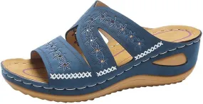 oiangi Wedge Sandals for Women with Arch Support Summer Casual Slip On Fish Mouth Open Toe Platform Slippers Flowers Hollow Quilted Slides Beach Shoes Flip Flops
