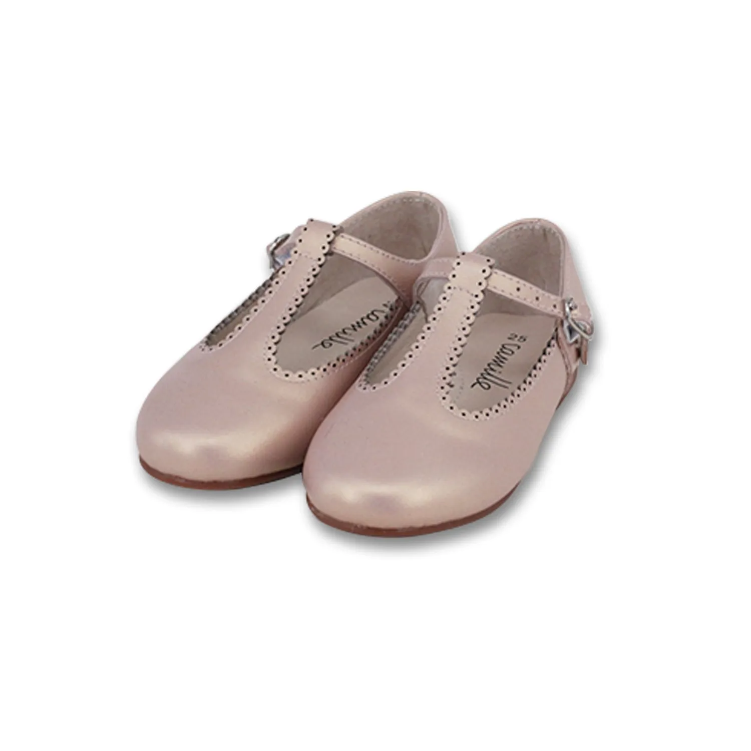shoes lace detail t straps - metallic light pink