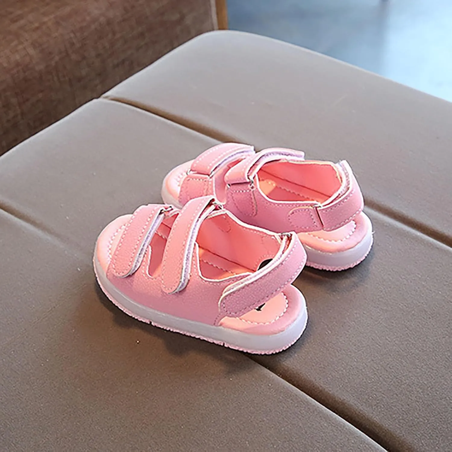 Toddler Girls LED Light Up Sandals Slip On Non Slip Adjustable Strap Open Toe Beach Water Shoes Kids Sport Walking