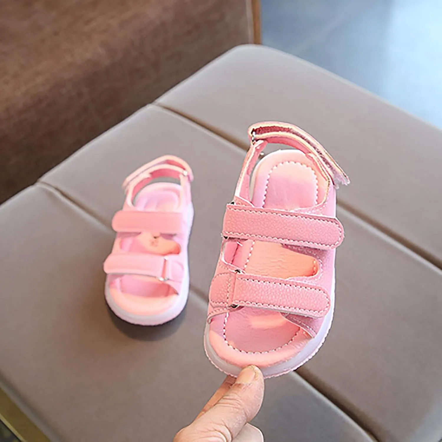 Toddler Girls LED Light Up Sandals Slip On Non Slip Adjustable Strap Open Toe Beach Water Shoes Kids Sport Walking