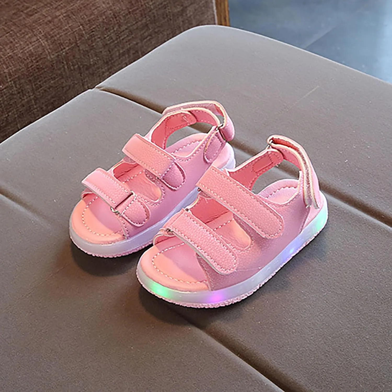 Toddler Girls LED Light Up Sandals Slip On Non Slip Adjustable Strap Open Toe Beach Water Shoes Kids Sport Walking