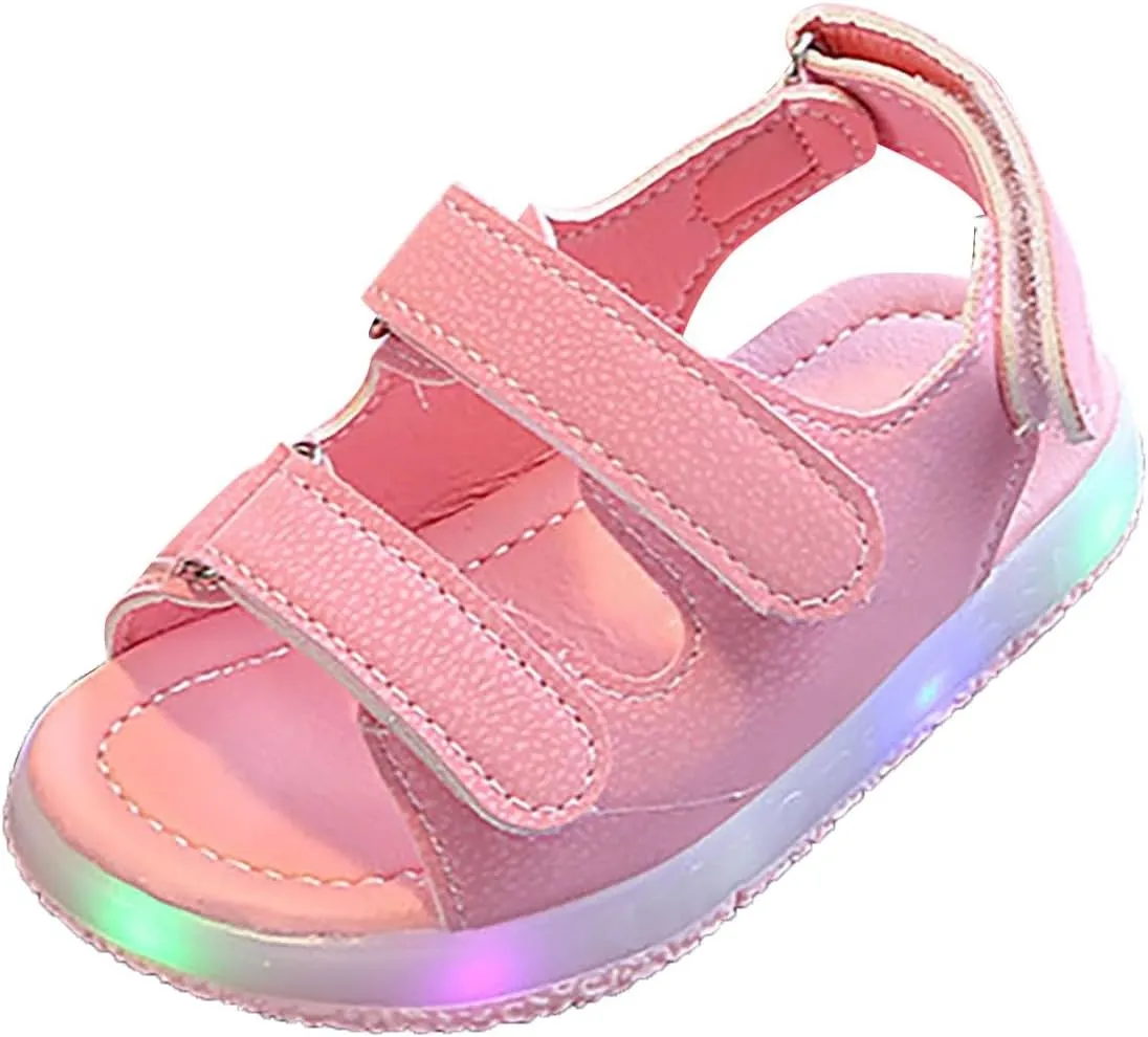 Toddler Girls LED Light Up Sandals Slip On Non Slip Adjustable Strap Open Toe Beach Water Shoes Kids Sport Walking
