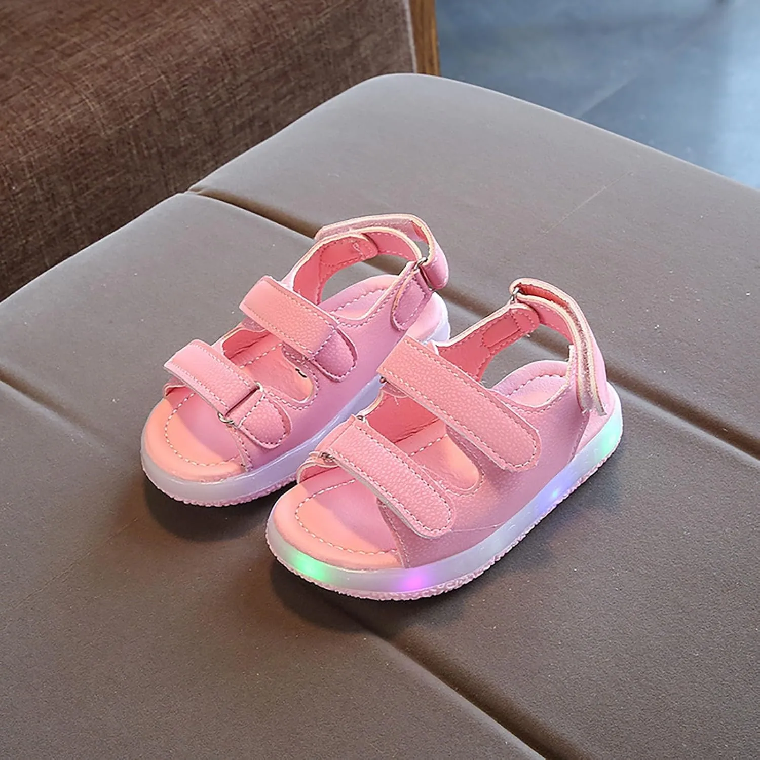 Toddler Girls LED Light Up Sandals Slip On Non Slip Adjustable Strap Open Toe Beach Water Shoes Kids Sport Walking