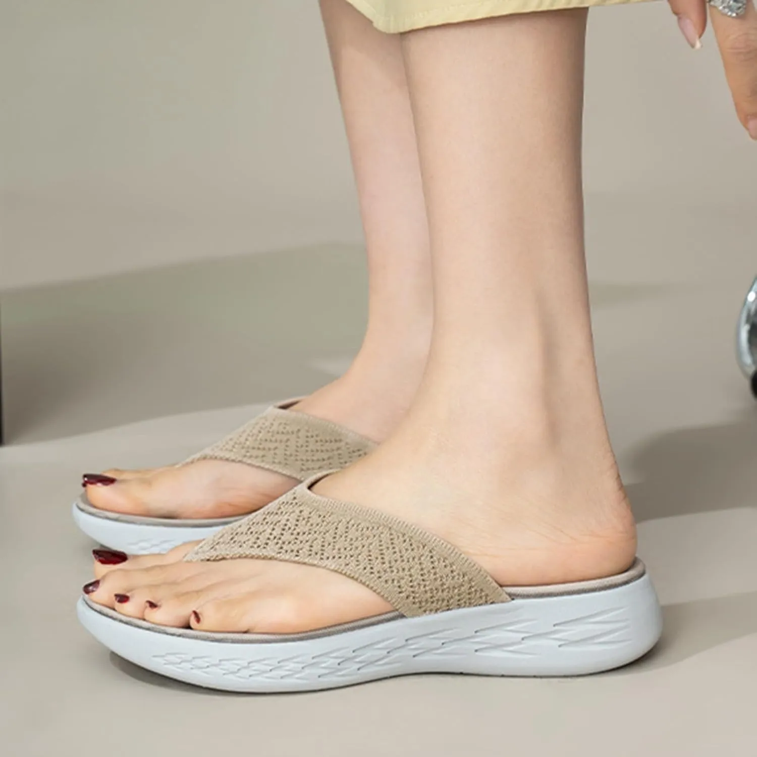 Women Shoes Wedge Thick Soled Flip Flops Fashionable Outdoor Beach Sandals Women Lime Glitter Thong Strap Sandals