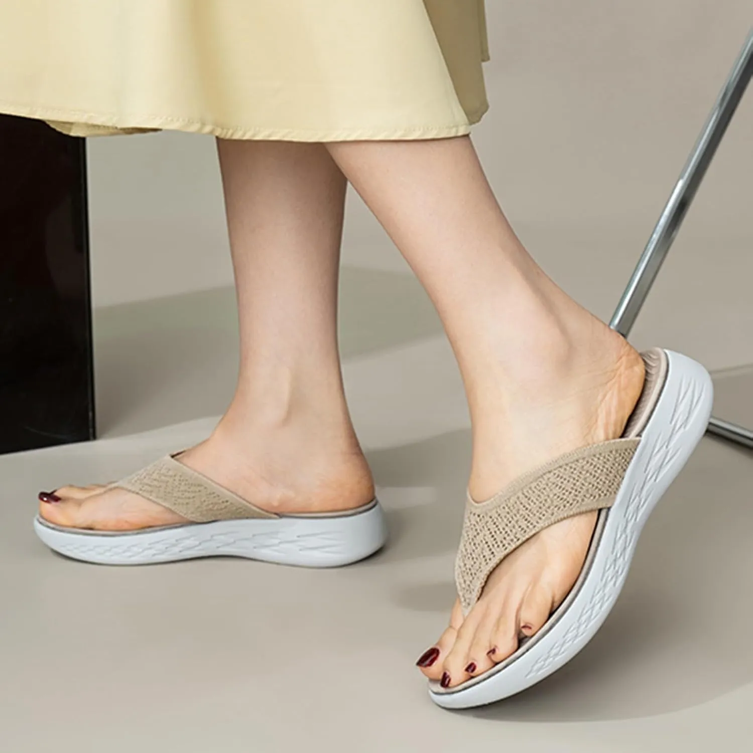 Women Shoes Wedge Thick Soled Flip Flops Fashionable Outdoor Beach Sandals Women Lime Glitter Thong Strap Sandals