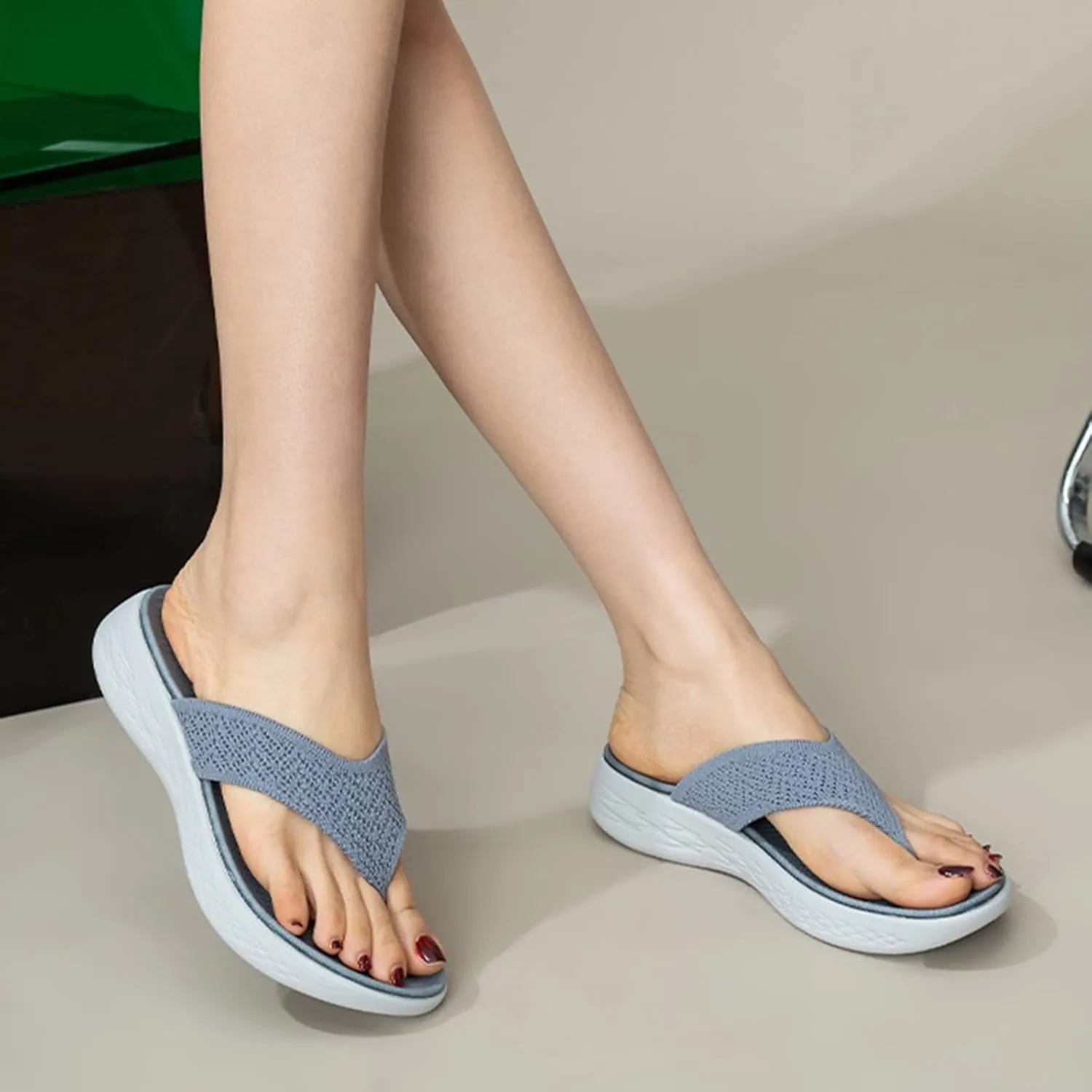 Women Shoes Wedge Thick Soled Flip Flops Fashionable Outdoor Beach Sandals Women Lime Glitter Thong Strap Sandals