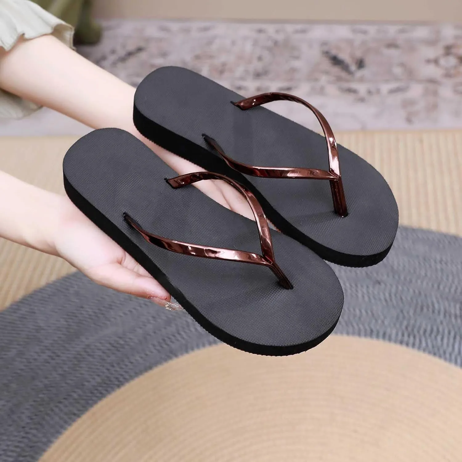 Women Summer Flat Flip Flops Comfort Flats Slippers Lightweight Clip Toe Thong Slides Sandals Beach Shoes