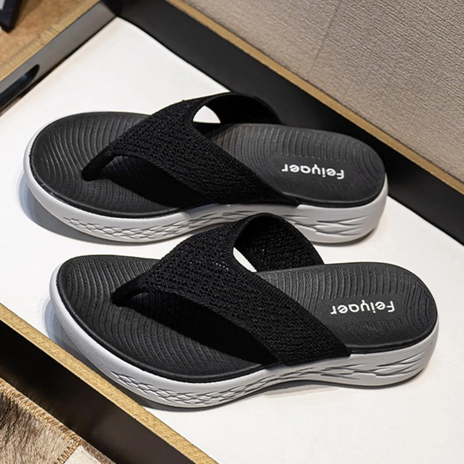 Women's Sandals Women Shoes Wedge Thick Soled Flip Flops Fashionable Outdoor Beach Sandals Denim Sandals for