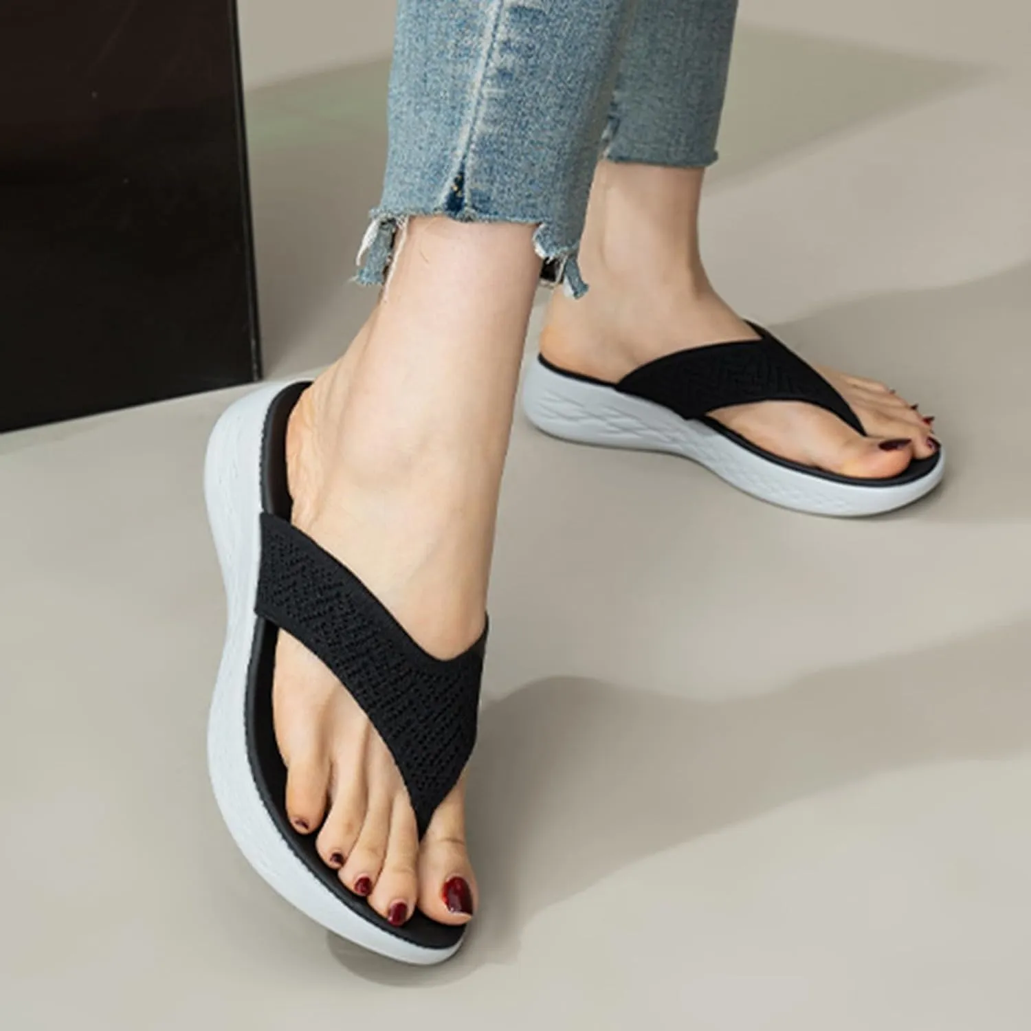 Women's Sandals Women Shoes Wedge Thick Soled Flip Flops Fashionable Outdoor Beach Sandals Denim Sandals for