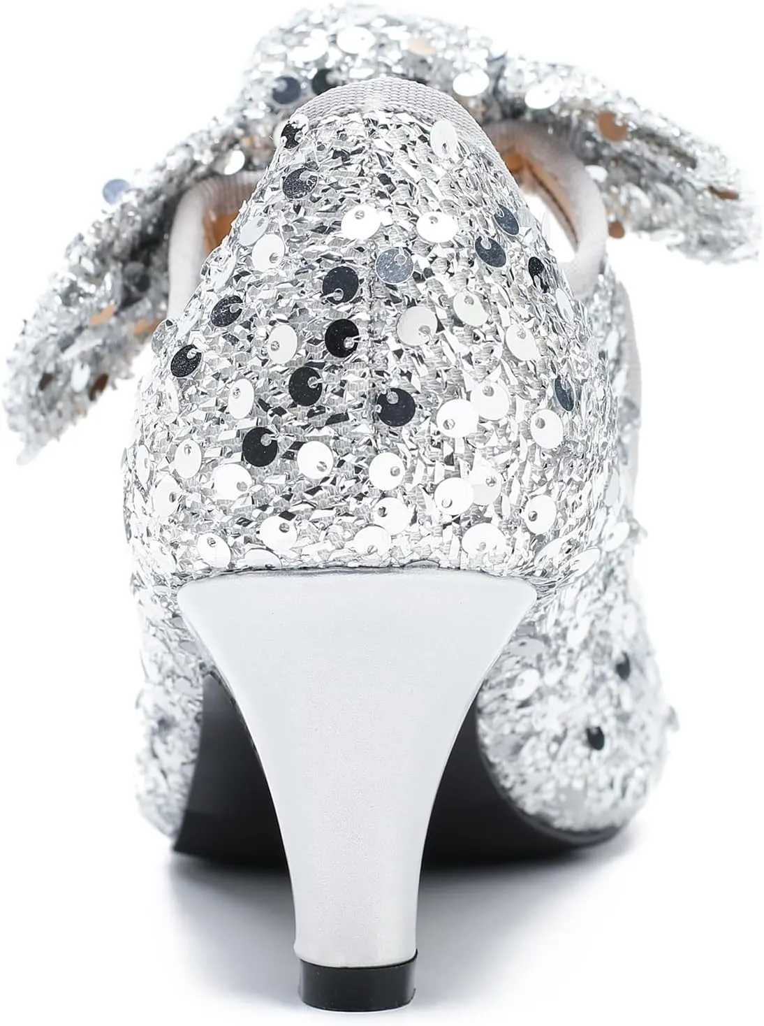 Womens Sequin Low Kitten Heels with Bow Mary Jane Dress Shoes Comfortable Vintage Dance Wedding Pumps