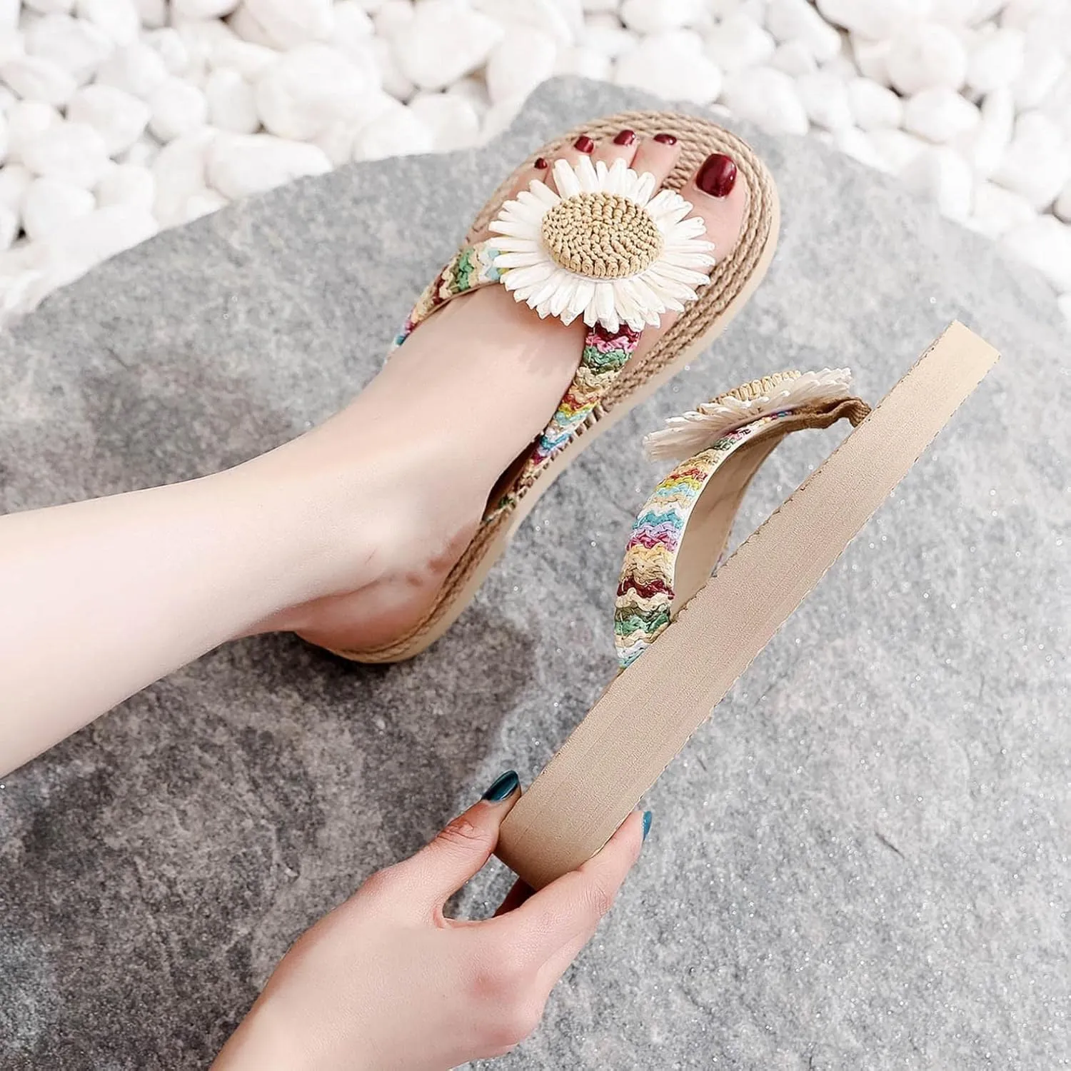 Women's Summer Non Slip Home Bathroom Slip On Flat Beach Open Toe Breathable Sandals Flip Flops Shoes Silver Flip Flops for Women Size 8